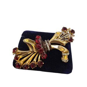 Antique Heavy Well-Made Plated 40's Brooch with Rhinestone (A8898)